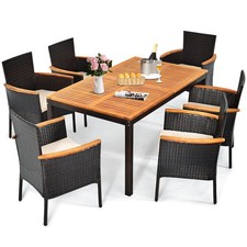 Topbuy 7PCS Outdoor Dining Set Patio Rattan Table  Chairs Set W/ Umbrella Hole