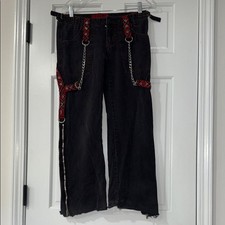 Vintage Tripp NYC Black and Red Plaid Zipper Chains Punk Emo Pants Size 3