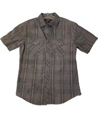 Helix Western Tartan Plaid Shirt Men's S Small Button Up Gray Pearl Snap