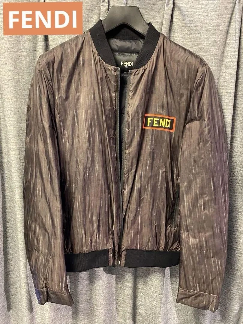 Giacca nylon a righe marrone scuro Fendi
