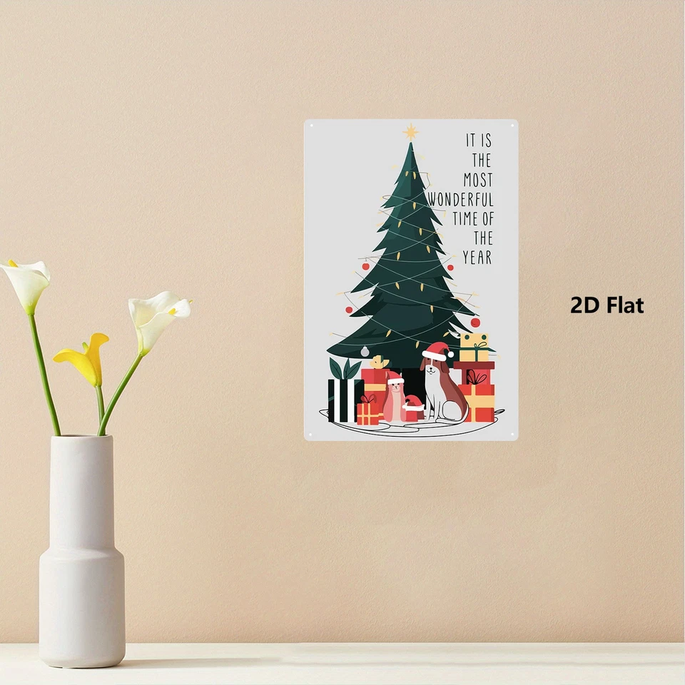 Vintage French Country Metal Sign Frameless Iron Christmas Tree Painting Decor - Image 4 of 4