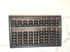 Vintage Antique Wooden Abacus Black Made In Japan Counting Adding Calculator