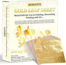 100Pcs Imitation Gold Leaf Sheets, 5.5 X 5.5 Inches Gold Foil Sheets for Arts Pa