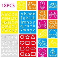 18 PCS Letter Tracing Stencils for Kids Numbers Alphabet Colorful Stencil Mix...