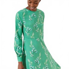 LOFT Women's Green Flower Branch Flare Dress
