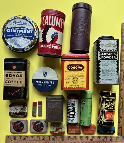 20 Mixed Lot of Vintage Small Advertising Tins - Medicine/Auto/Typewriter, etc.