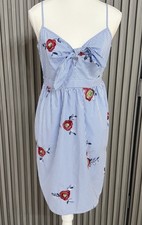 Shein Blue White Stripe Embroidered Midi Dress Women’s S Tie Front Sleeveless