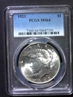 1923 $1 Peace Silver Dollar MS64 PCGS Nice Coin