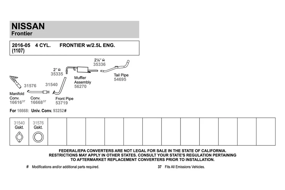 For Nissan Frontier 2005-2017 Walker 53719 Aluminized Steel Exhaust Front Pipe - Image 2 of 4