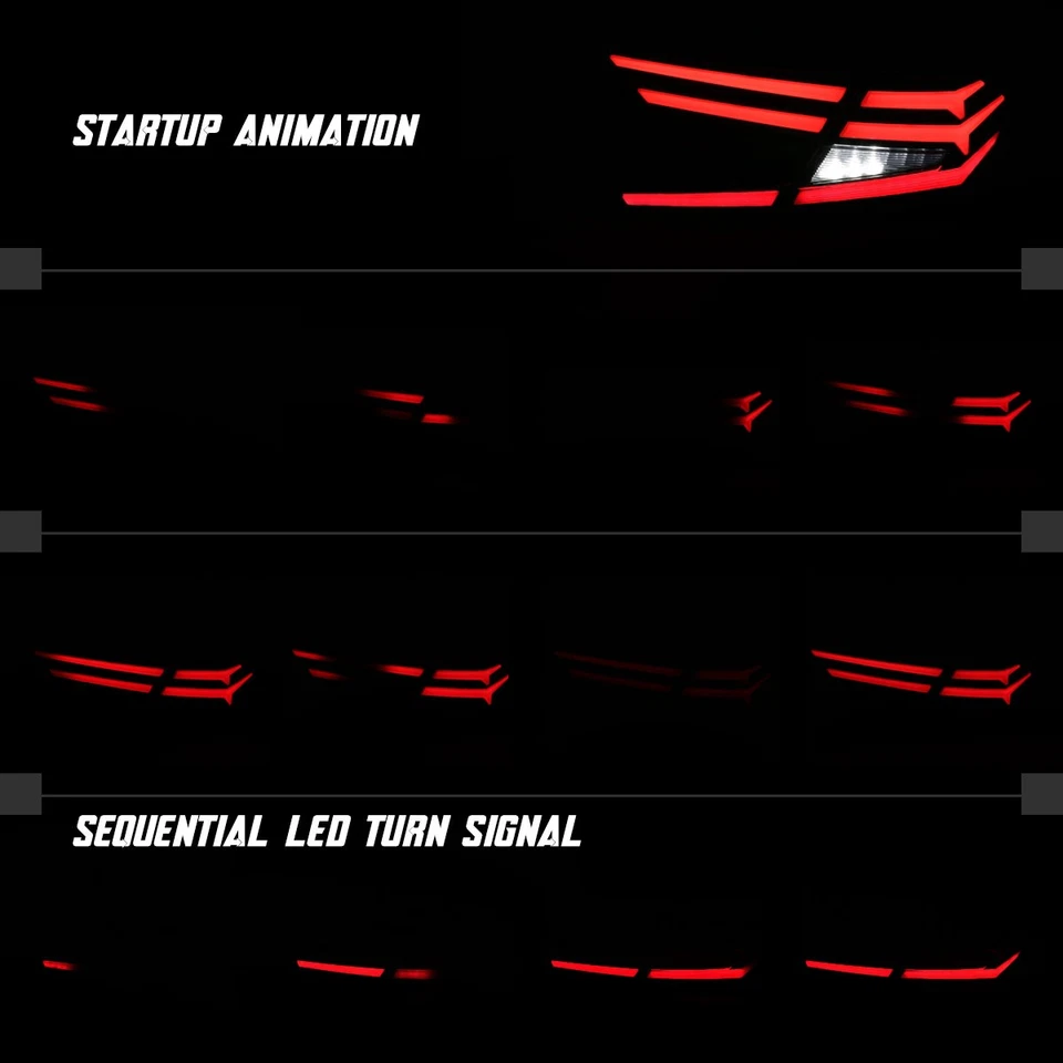 Black Tail Lights Fits 2018-2022 Honda Accord Sedan LED Sequential Signal Lamps Foto 3 de 4
