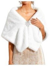 Women Wedding Faux Fur Shawl and Wrap Bridal Stole Cape Sleeveles Shrug White