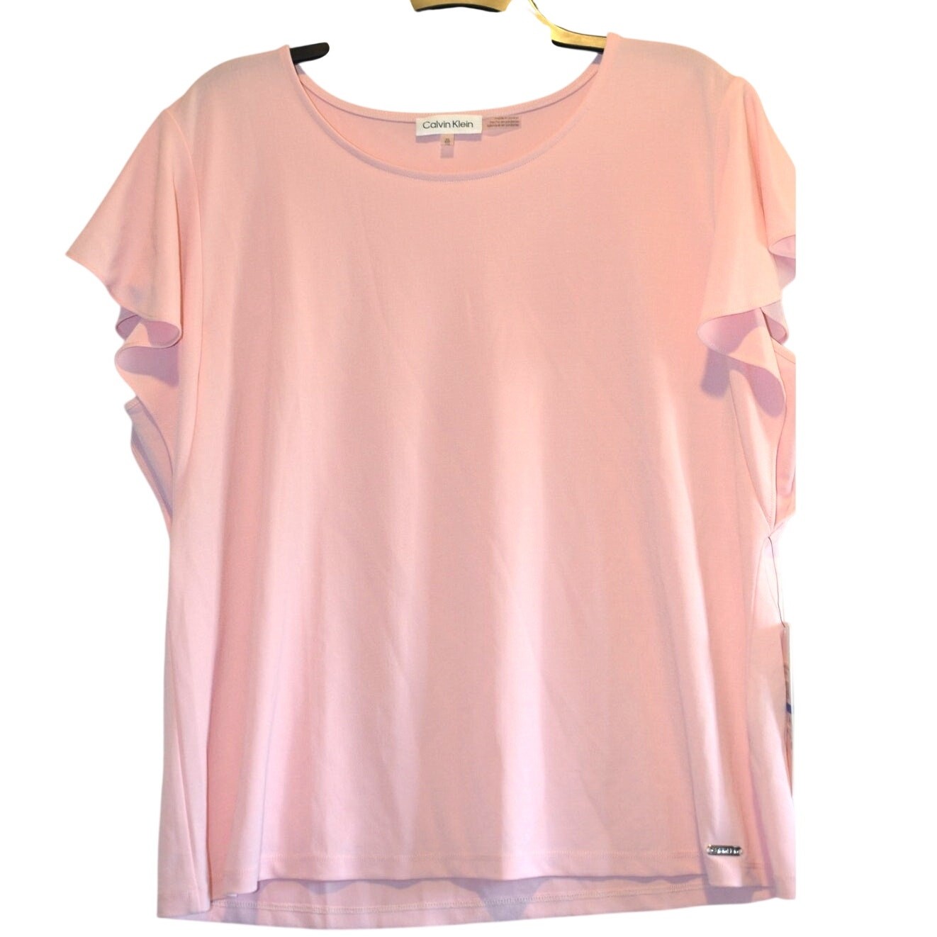 Calvin Klein Women's Flutter Sleeve Top in Pink thumbnail 2