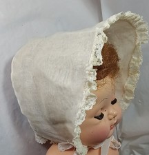 Vintage Organdy Lace Trim Doll Bonnet Fits 16" Tiny Tears Similar Sizes