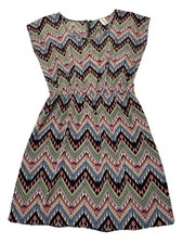 Artsy Funky Tribal Chevron Cinch Waist Dress Sz M Y2K Hippie Retro Festival USA