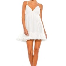 Mac Duggal Babydoll Dress 10 White Spaghetti Straps Plunge V Neck  NWT