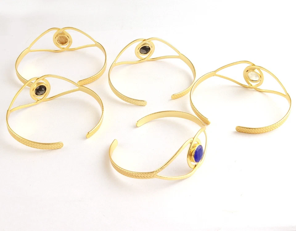 Round Shape Gemstone Bangle Gold Plated Statement Adjustable Bangle Bracelet Foto 2 de 2