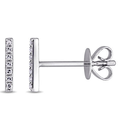 Amour 14k White Gold Diamond Bar Earrings