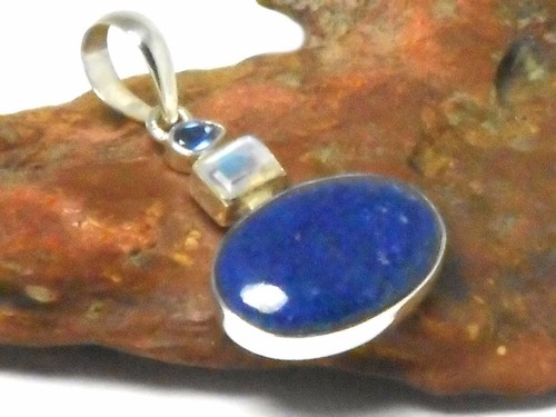 COLGANTE de piedras preciosas 925 lapis / piedra lunar / plata esterlina cianita - Imagen 2 de 5
