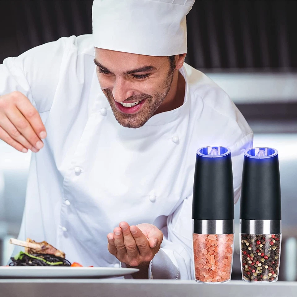 2 Pack Gravity Electric Salt and Pepper Grinder Mill Shaker Adjustable Automatic - Image 2 of 4