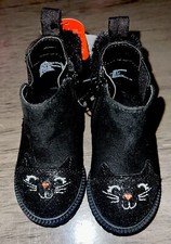 WONDER NATION Toddler Girls Chelsea Black Kitty Cat Face Boots Size 2 3 4 NEW