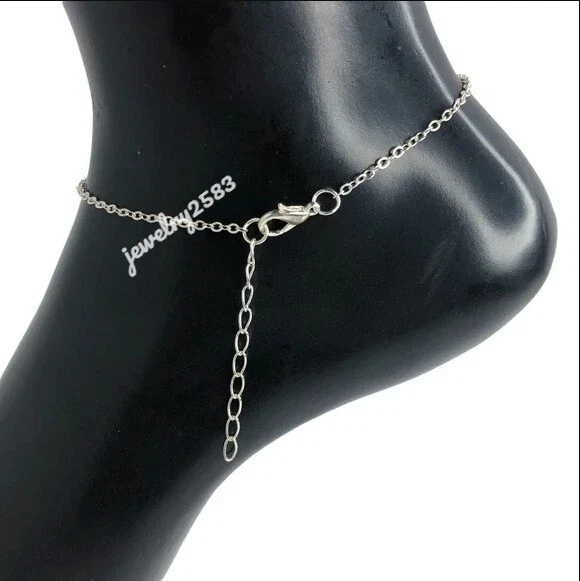 Regalo para mujer tobillera elegante de metal macizo chapada en oro blanco de 8" 14k plateada Foto 2 de 4