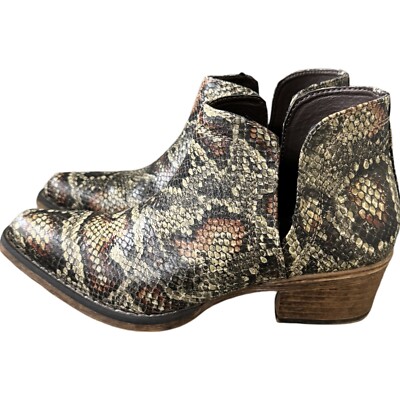 Roper Boots Womens 5.5 Cream Brown Snakeskin Print Ankle  display picture 3