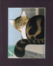 8X10" Matted Print Cat Art Picture: Joan Freestone, Cat On A Window Sill