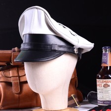 Men's Real Leather Officer Cap Military Service Cap Punk German Army Caps/Hats