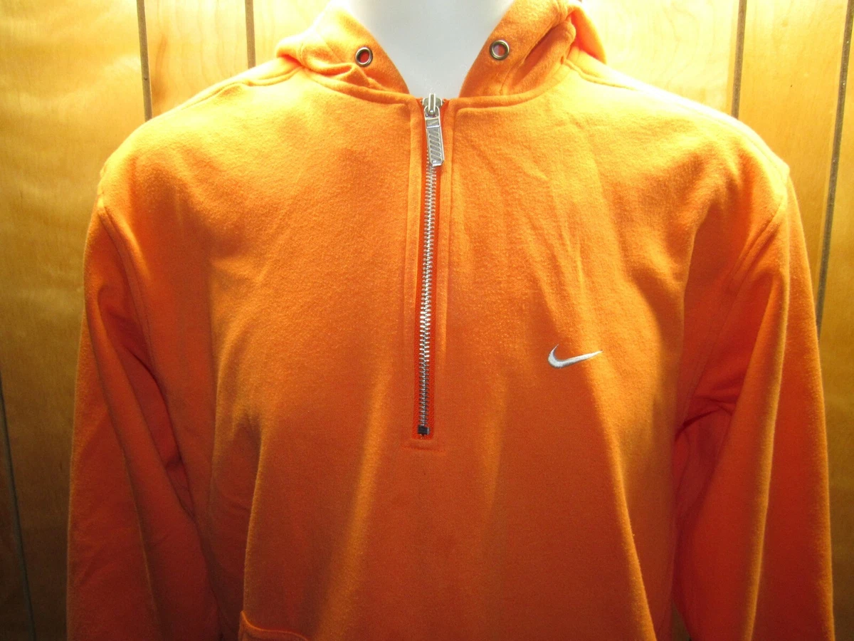 Vintage Nike USA Swoosh Check 1/4 Zip Sweat Shirt Hoodie Orange Large