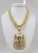 10kt Gold Solid Rope Chain Pharaoh Head Charm Set 18"-30'' Inch 6mm Pendant