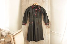 Dress Small Girl's Vintage French 1940s cotton dark blue with red buttons  trim