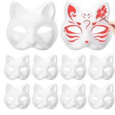 10 Pcs White Cat Masks Paper Unpainted Blank Paintable Cosplay Accessories Mask