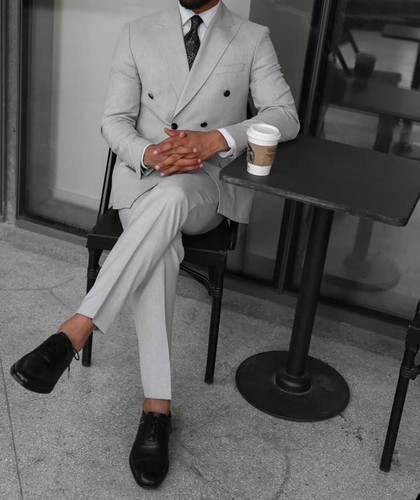 Grauer Business-Anzug Für Männer Formelle Jacke Hose Hochzeit Bräutigam Frühling - Bild 2 von 11