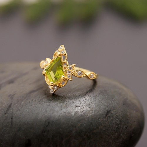 Natural peridot Kite Shape Ring Solid Silver Gold Plated Jewelry For Lovers - Picture 4 of 16