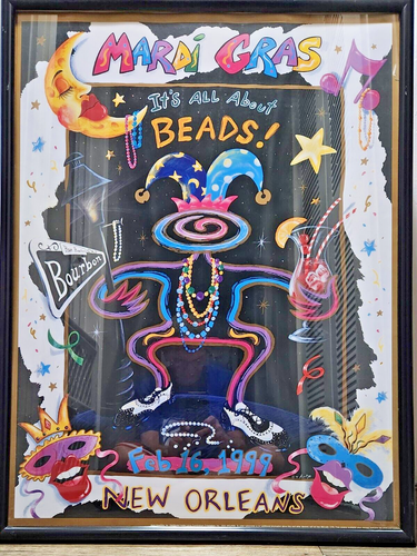 Vintage 1999 New Orleans Mardi Gras Poster by Michael Hunt - Framed - Picture 1 of 4