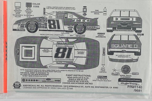 Slixx NASCAR Decals 81 Kenny Wallace Ford Square D 1:24 Model Car Kits #1140 - Picture 5 of 6