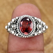 Faceted Garnet Ring, 925 Sterling Silver, Bohemian Ring, Women's Ring Size 7 US