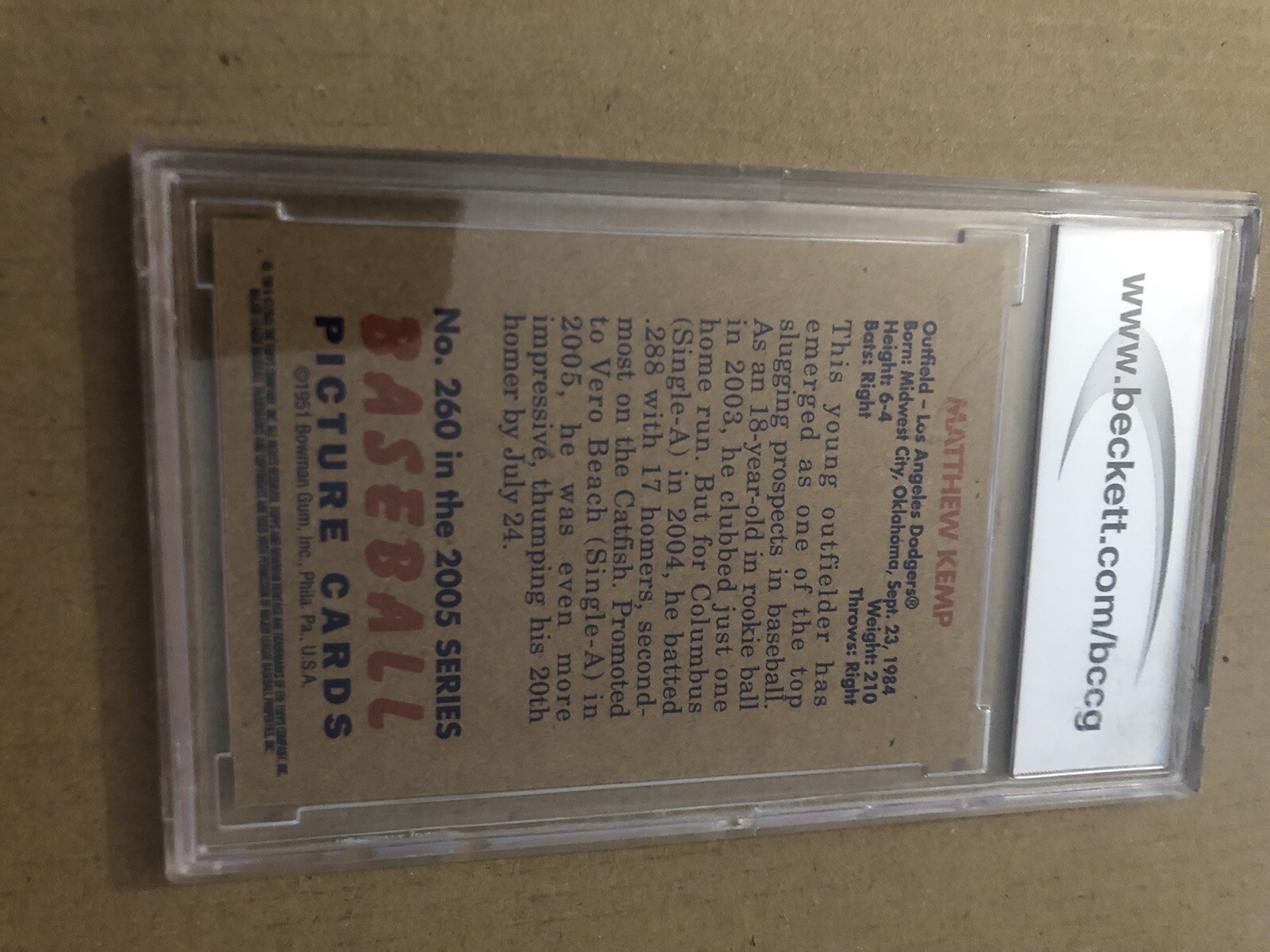 Matt Kemp 2005 Bowman Heritage rookie  BGS BCCG 10 - Picture 3 of 4