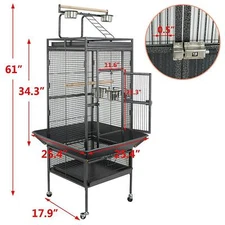 61" Large Bird Cage Parrot Chinchilla Finch Cage Cockatoo W/Rolling Stand Black