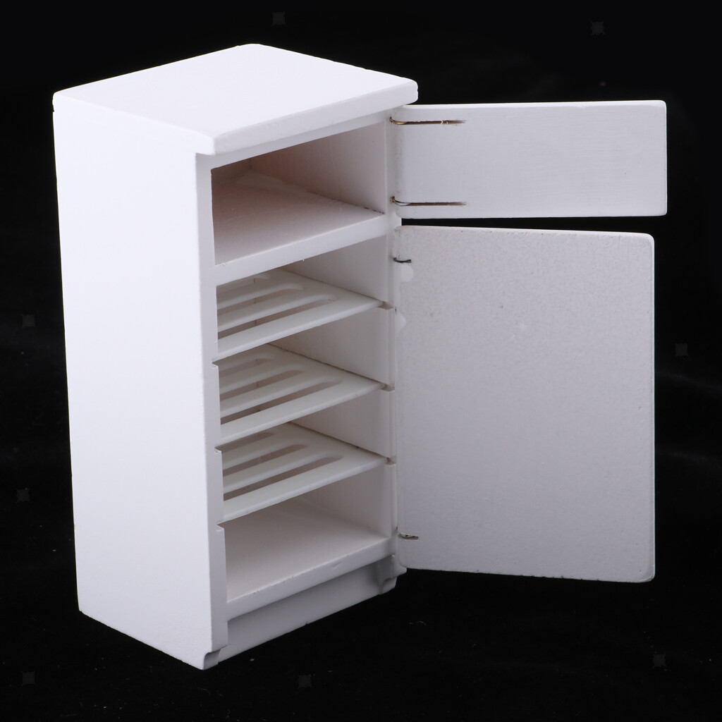 1/12 Maßstab Weiß Holz Kühlschrank Kühlschrank Puppen Haus Küche Zimmer Möbel