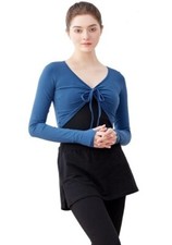 Blue Cotton Teen Girls Ballet Wrap Top Crop Dance Cover up with Thumb Size M
