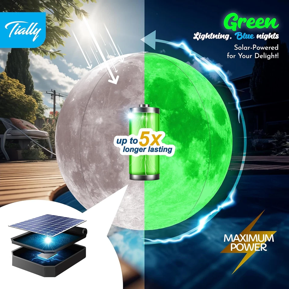 Floating Pool Lights Solar Powered-16" Full Moon Inflatable Light Up Pool Balls - Image 3 of 4