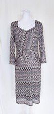 David Meister Long Sleeve Geometric Print Sheath Dress Size 6 Brown Tan