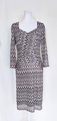 David Meister Long Sleeve Geometric Print Sheath Dress Size 6 Brown Tan
