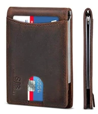 RFID Blocking Slim Bifold Genuine Leather Minimalist Front Pocket Wallet for Men