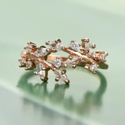 Leaf Shape Promise Ring 2Ct Marquise Cut Simulated Diamond 14k Rose Gold Plated