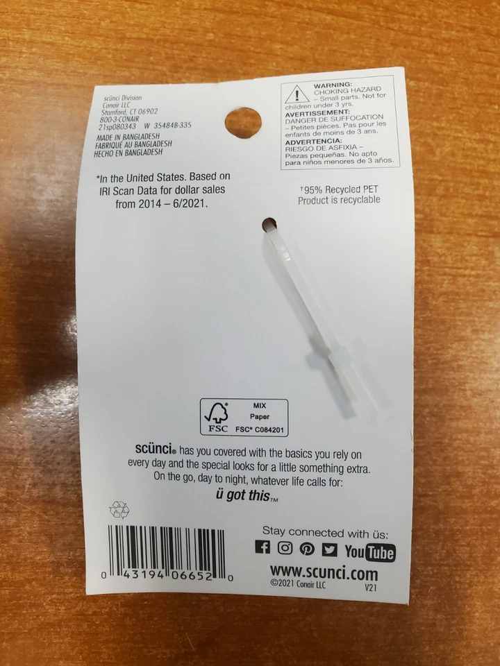 Упаковка 6 шт.: Scunci Earth-Friendly Upcycled зажим для когтя светло-розовый (6520) R9P5b - Изображение 3 из 3