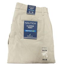 Nautica Men's Classic Fit Straight Stretch Cotton Chino Clipper Deck Pants Beige