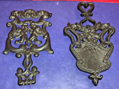 Vintage Hot Plate Trivet Cupid Design & Star Flower Fleur de Lis (Lot of 2)