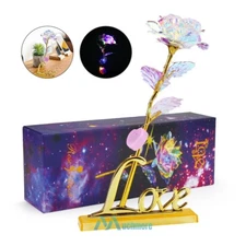 Preserved Eternal Rose In Glass Galaxy Flower Dome LED Light Holiday Gifts+Box